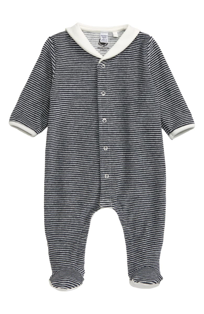 Petit Bateau Stripe Velour Footie, Main, color, 
