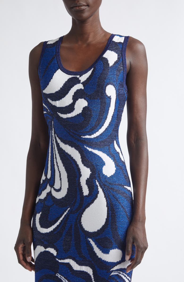ST. JOHN Lynn Metallic Scroll Jacquard Sweater Dress, Alternate, color, Midnight/ Cobalt Metallic