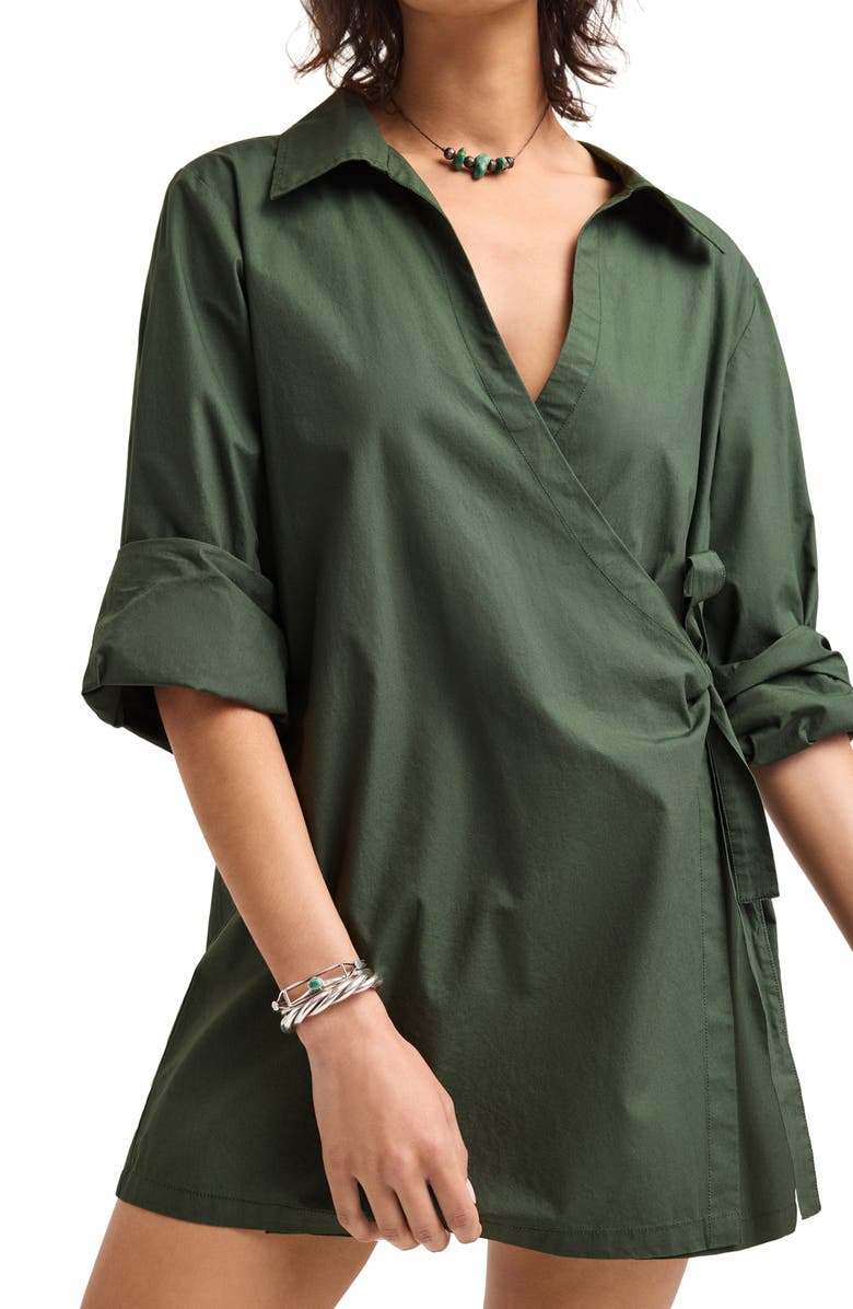 Vitamin A<sup>®</sup> Elodie Long Sleeve Organic Cotton Wrap Cover-Up Dress, Alternate, color, Frorest Organic Cotton