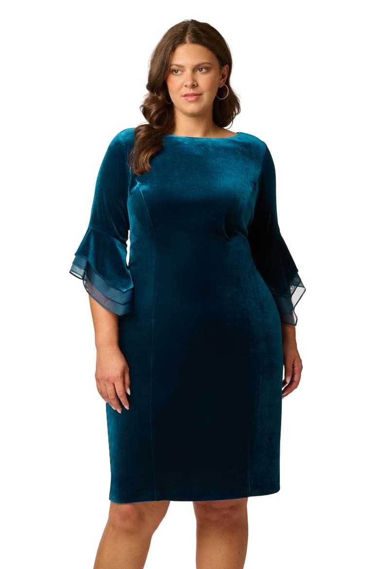 Velvet Bell Sleeve Cocktail Dress, Alternate, color, DARK TEAL