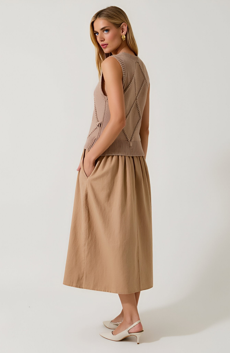 Modenaire Sleeveless Knit Dress with Diamond Texture and Flared Skirt, Alternate, color, 