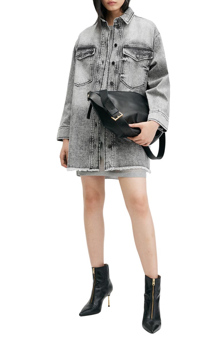 AllSaints Lily Long Sleeve Denim Mini Shirtdress, Alternate, color,