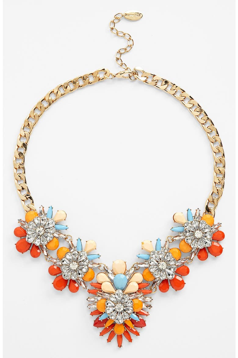 Stone & Crystal Bib Necklace, Main, color, ORANGE MULTI/ CLEAR/ GOLD