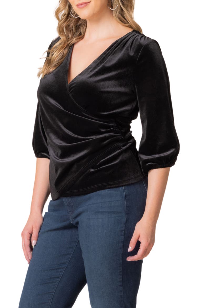 Odette Velvet Faux Wrap Top, Alternate, color, ONYX