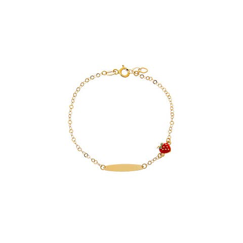 Kids Strawberry Charm ID Bracelet 14K