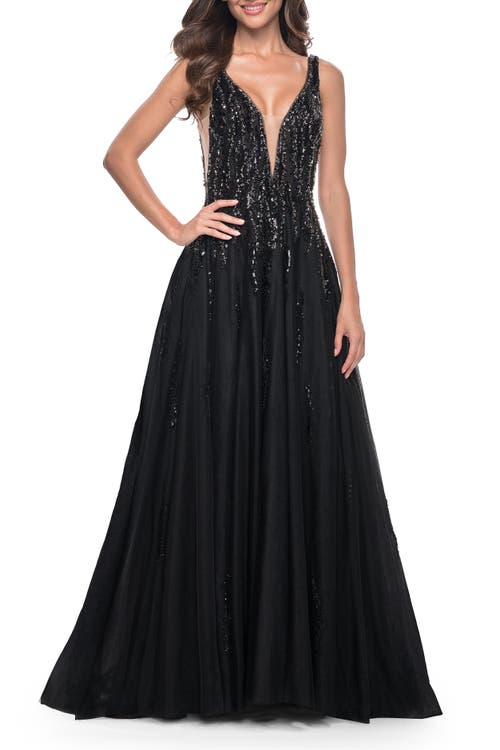 La Femme A-line Rhinestone And Beaded Embellished Prom Dress