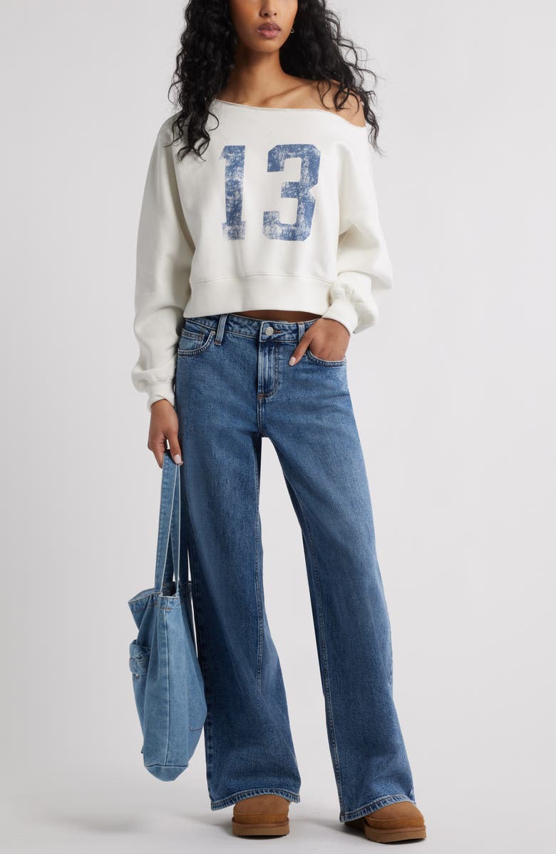 Off the Shoulder Crop Graphic Sweatshirt