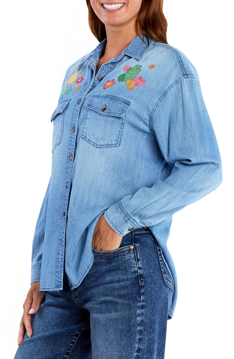 Billy T Wild Cactus Embrodiered Denim Button-Up Shirt, Alternate, color,