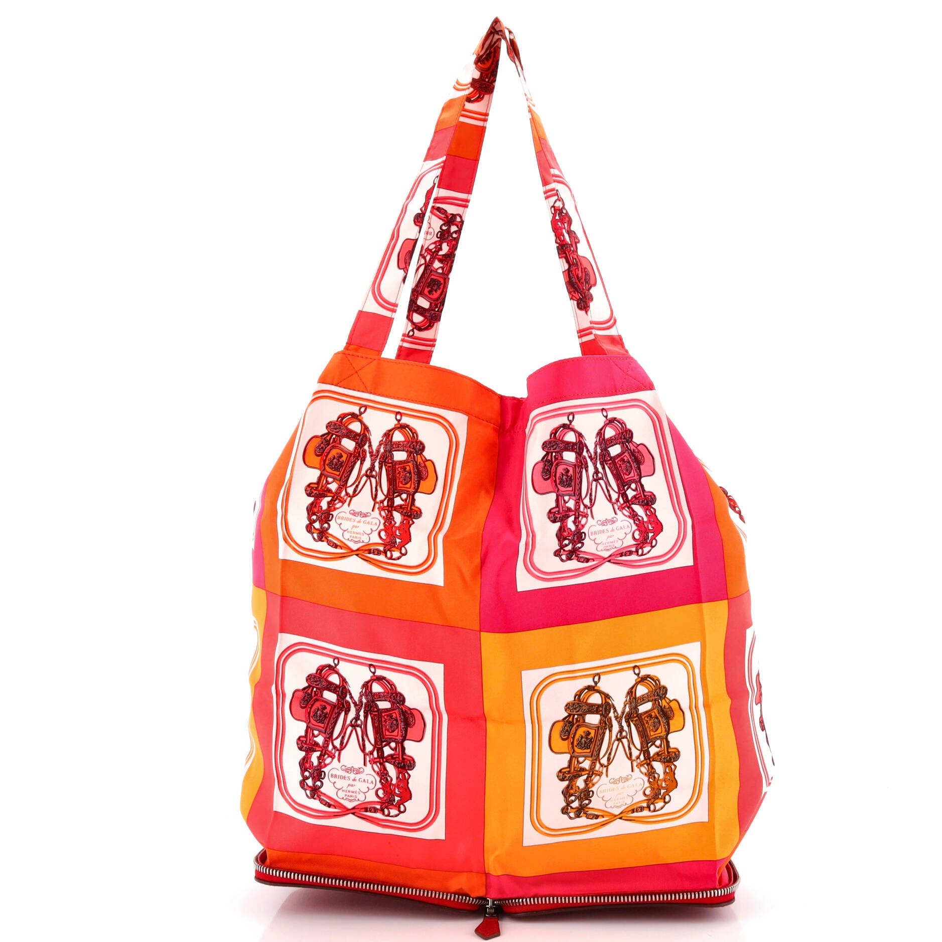Pre-Owned Hermes Silky Pop Tote Printed Silk, Alternate, color, Rouge Vif
