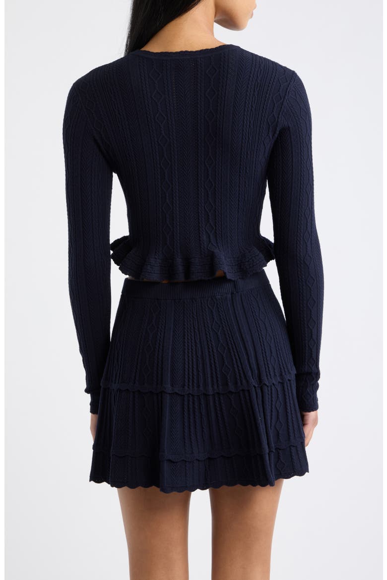 Orly Ruffle Hem Pointelle Cardigan, Alternate, color, MIDNIGHT KISS
