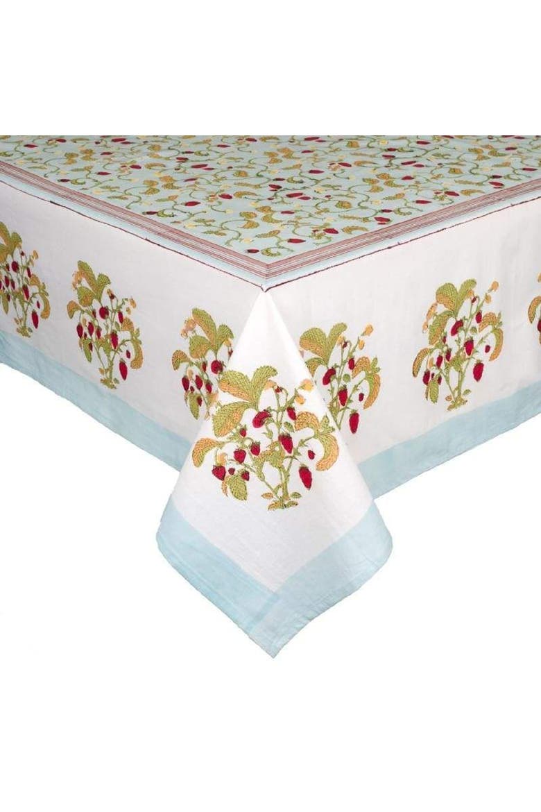 Fraises des Bois Tablecloth, Main, color, Blue 71" x 142"