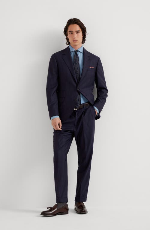 Brunello Cucinelli Chalk Stripe Trousers In Navy Blue