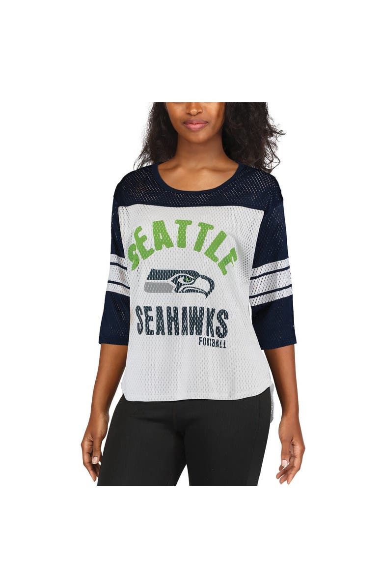 G-III 4HER BY CARL BANKS Women's G-III 4Her by Carl Banks White/College Navy Seattle Seahawks First Team Three-Quarter Sleeve Mesh T-Shirt, Alternate, color, 