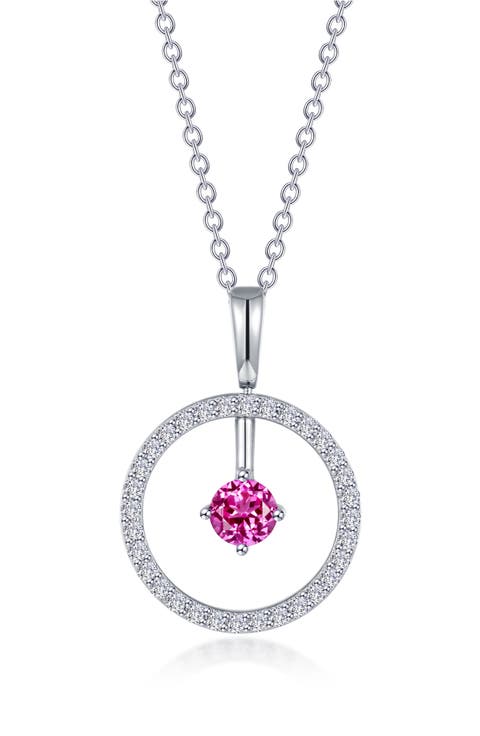 Simulated Diamond Lab-Created Birthstone Reversible Pendant Necklace