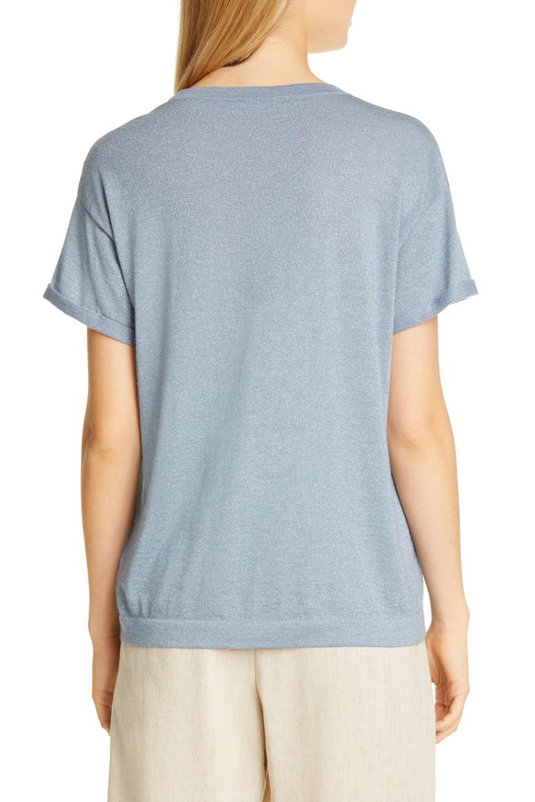 Metallic Cashmere & Silk Blend Sweater Tee, Alternate, color, CELESTE