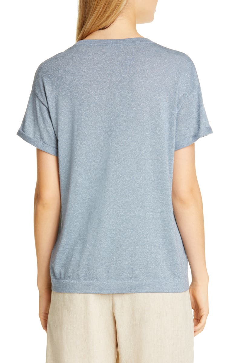 Brunello Cucinelli Metallic Cashmere & Silk Blend Sweater Tee, Alternate, color, 