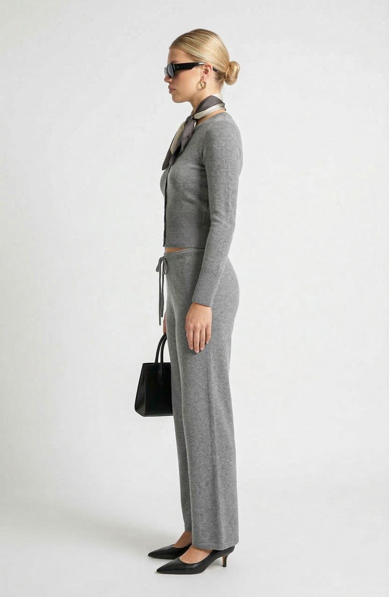 Knit & Lounge Two Piece Knit Set with Button Front Cardigan and Wide Leg Pants, Alternate, color, Gray
