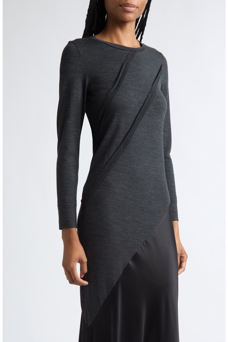 Agathe Long Sleeve Wool & Silk Maxi Dress, Alternate, color, CHARCOAL MELANGE