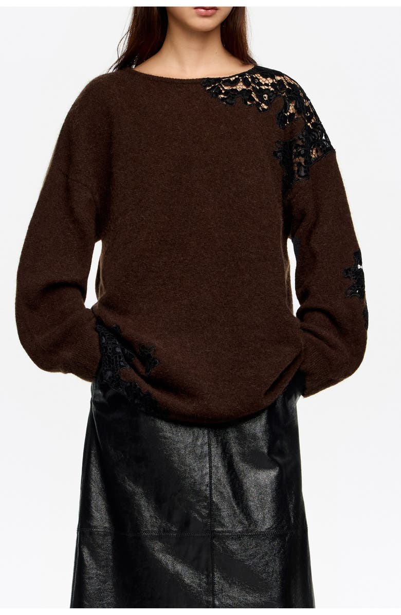 Bimba y Lola Lace Sweater, Main, color, Dark Brown