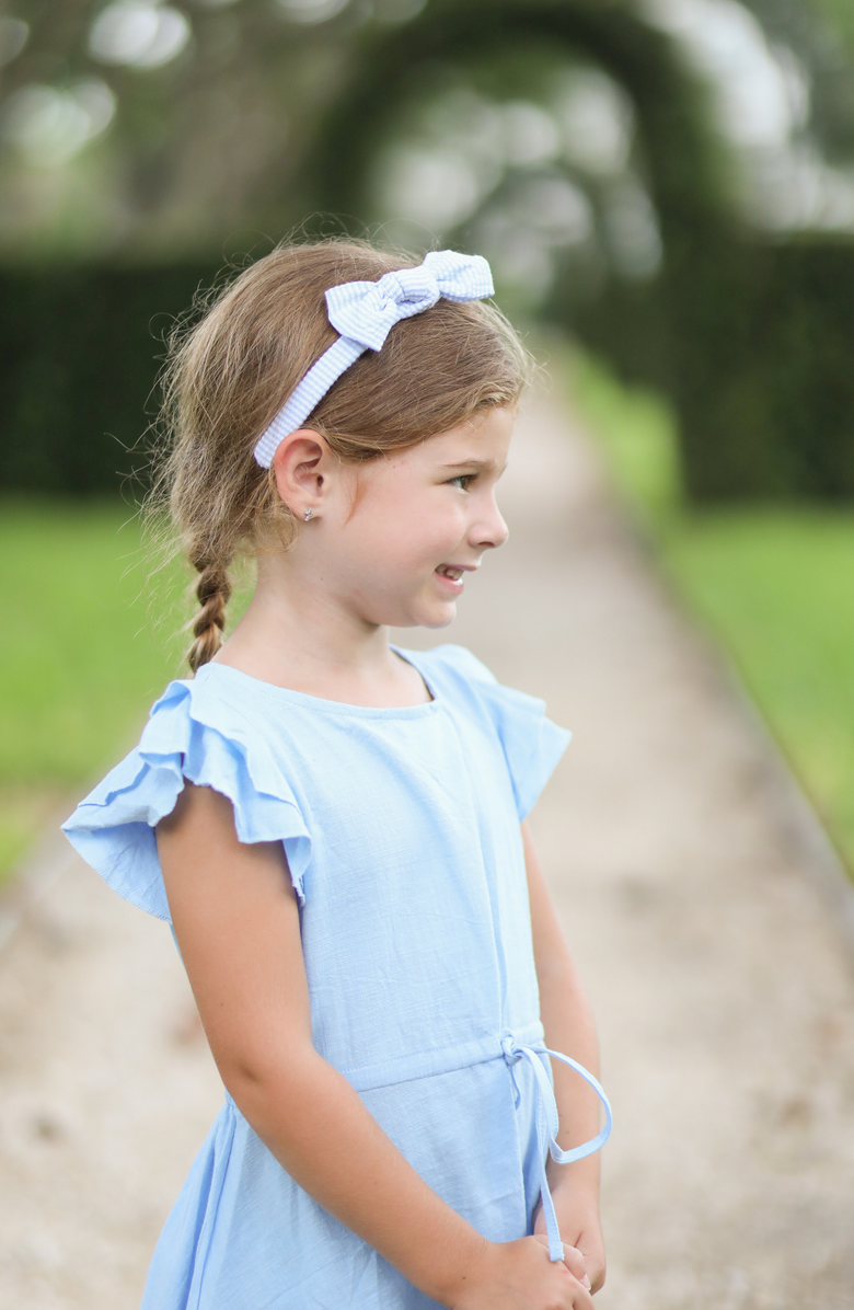 Bits & Bows Seersucker Bow Headband, Alternate, color, Blue/White
