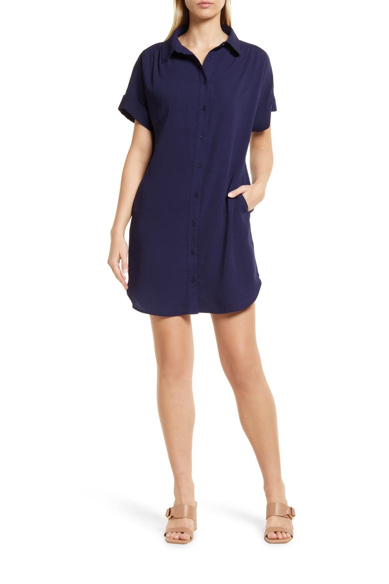 Short Sleeve Shirtdress, Main, color, NAVY PEACOAT