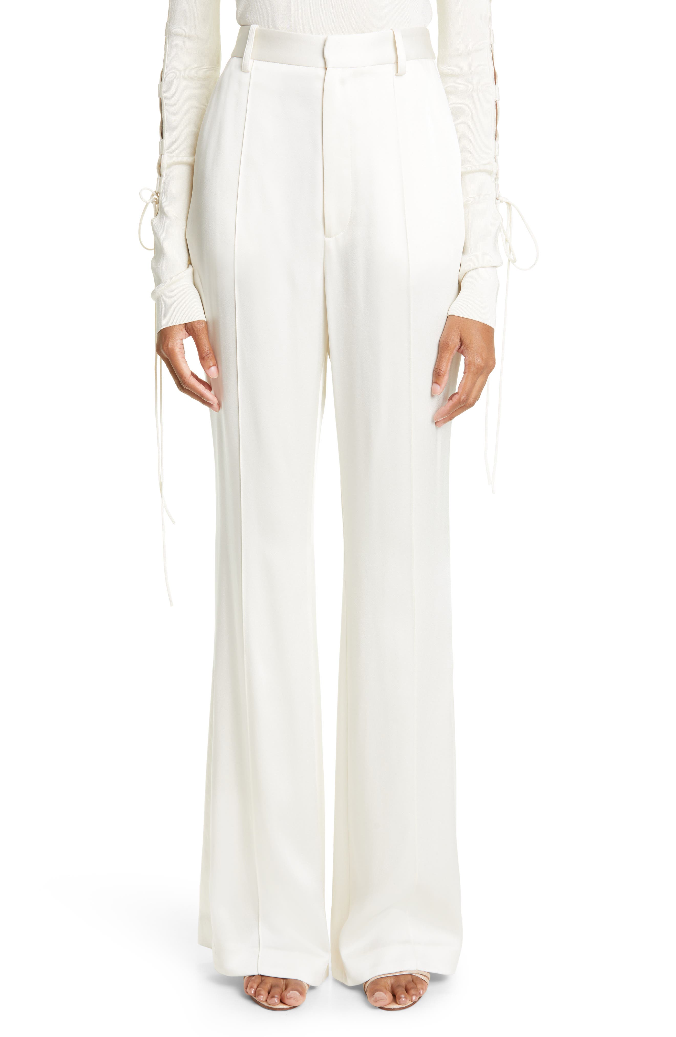 LAPOINTE High Waist Double Face Satin Flare Trousers