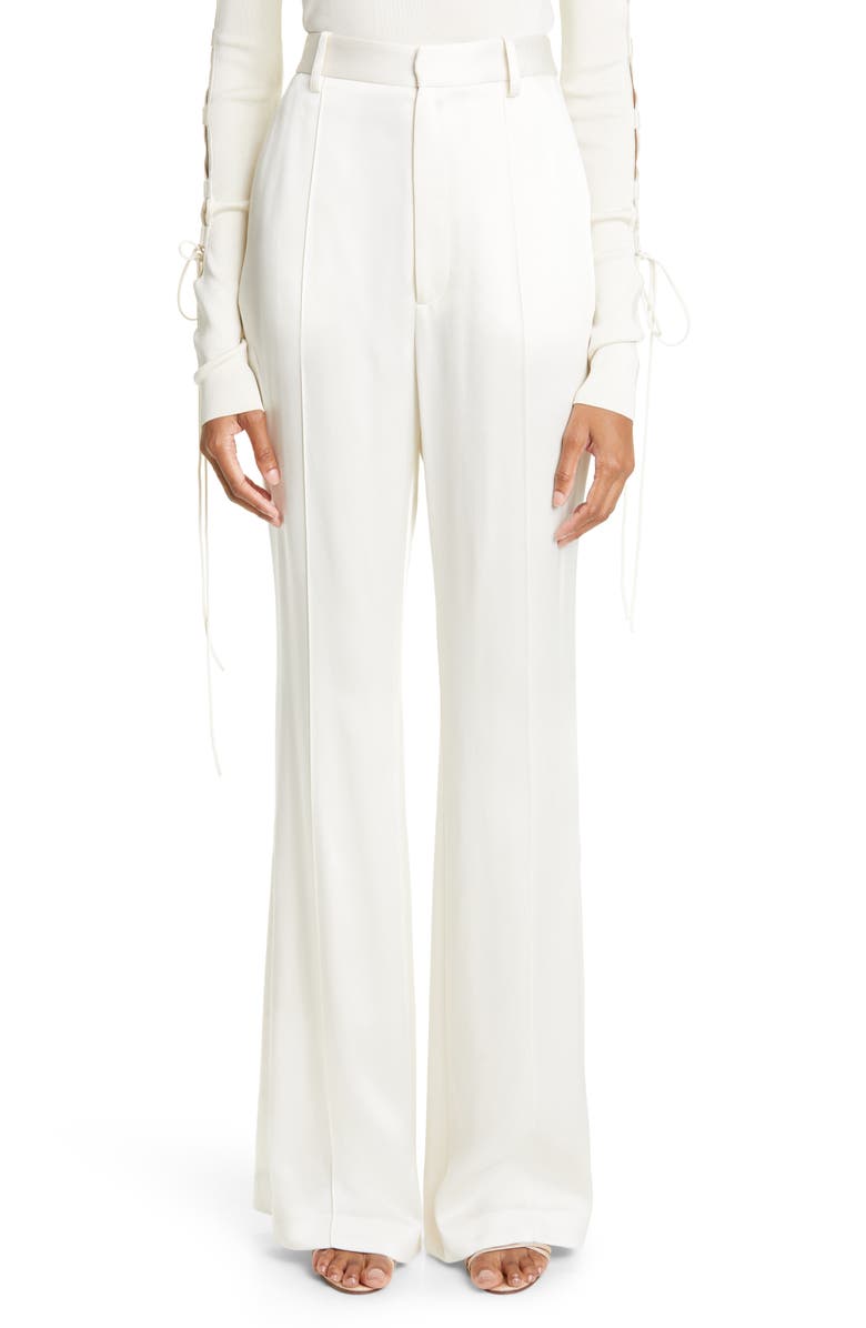 LAPOINTE High Waist Double Face Satin Flare Trousers, Main, color, Cream