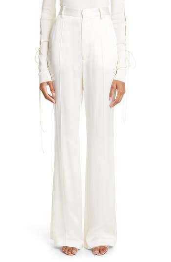 Lapointe High Waist Double Face Satin Flare Trousers In White