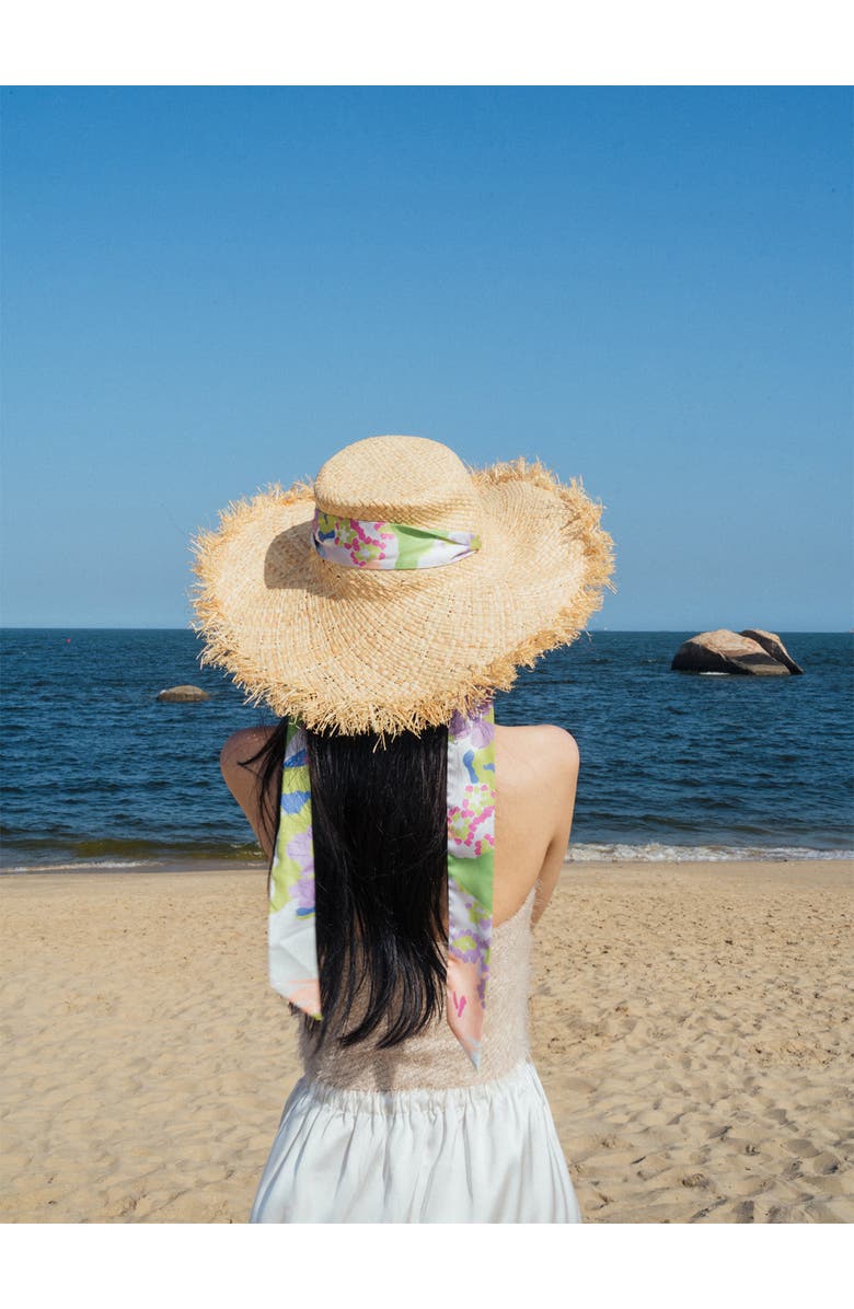 Lost Pattern FRIDA x LOST PATTERN "Frida's Garden" Straw Hat with Ribbon Tie, Alternate, color, Pink