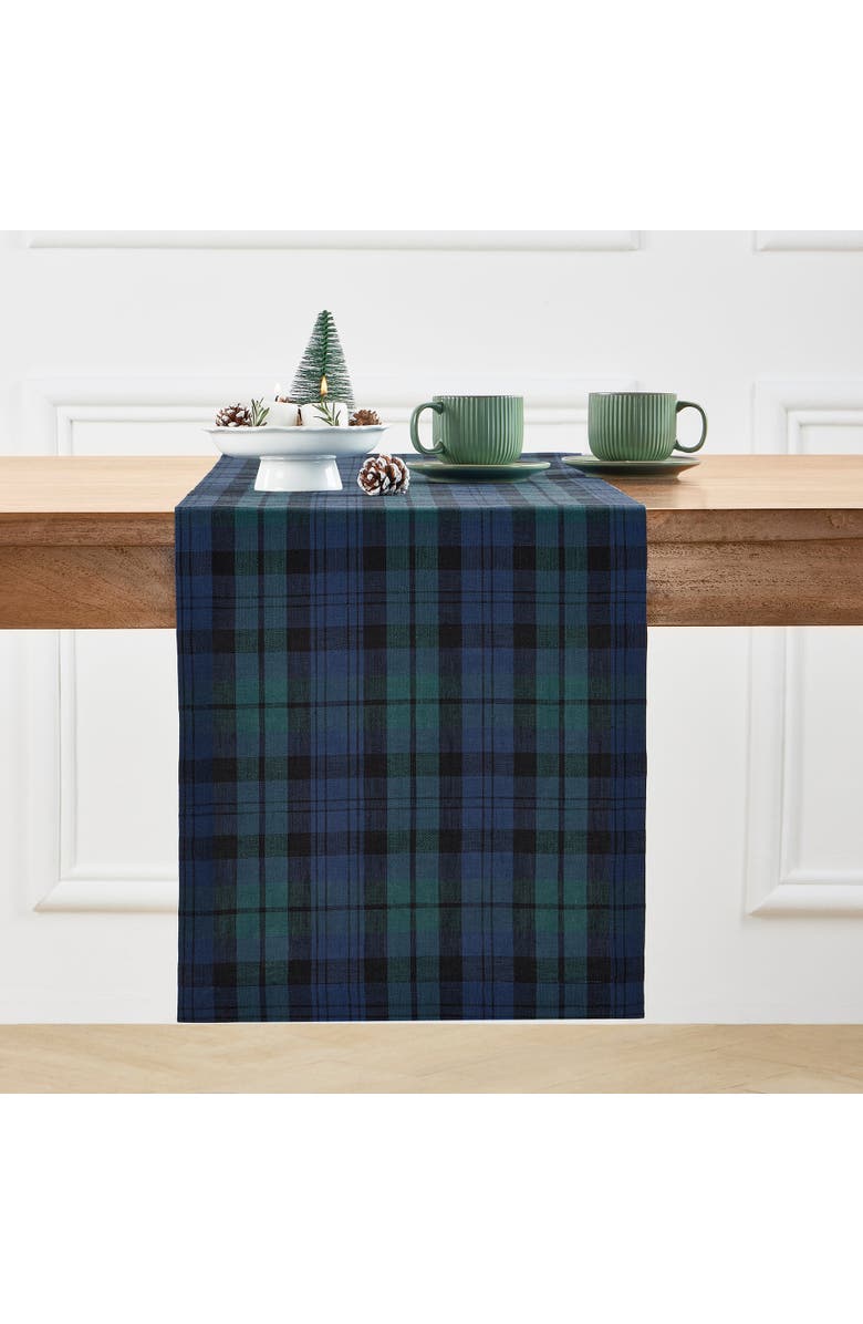 Solino Home Linen Table Runner for Dining Table, Holiday and Everyday Table Decor - Blackwatch Plaid, Main, color, Blue And Green
