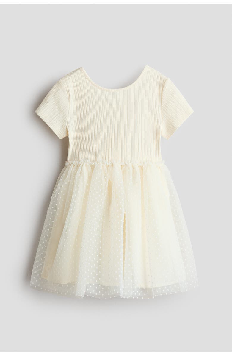H&M Flock-print Tulle-skirt Dress, Main, color, Cream/Dotted