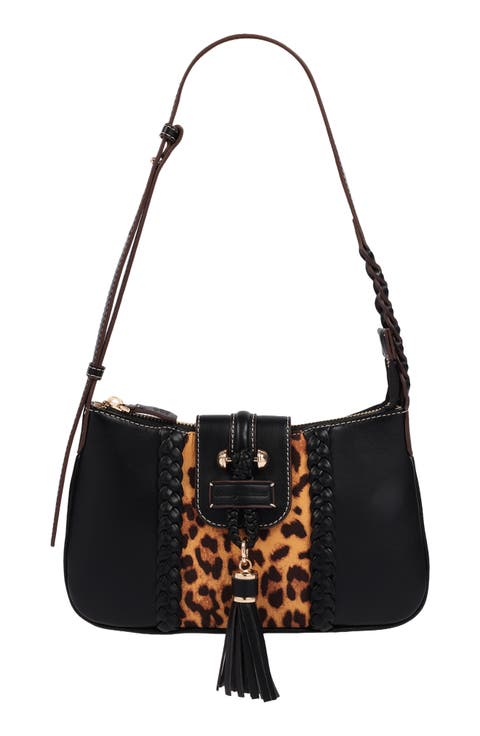Leopard Band Faux Leather Shoulder Bag
