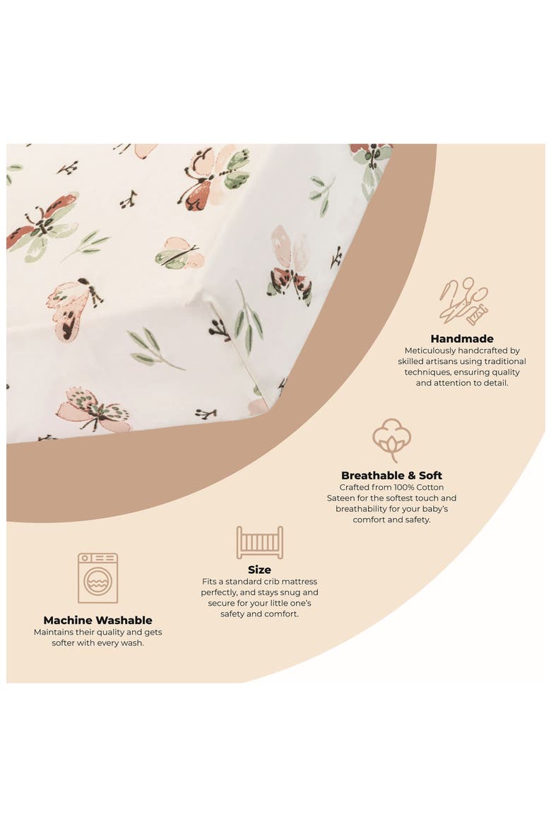 Cotton Sateen Fitted Crib Sheet, Alternate, color, BEIGE/ BUTTERFLY