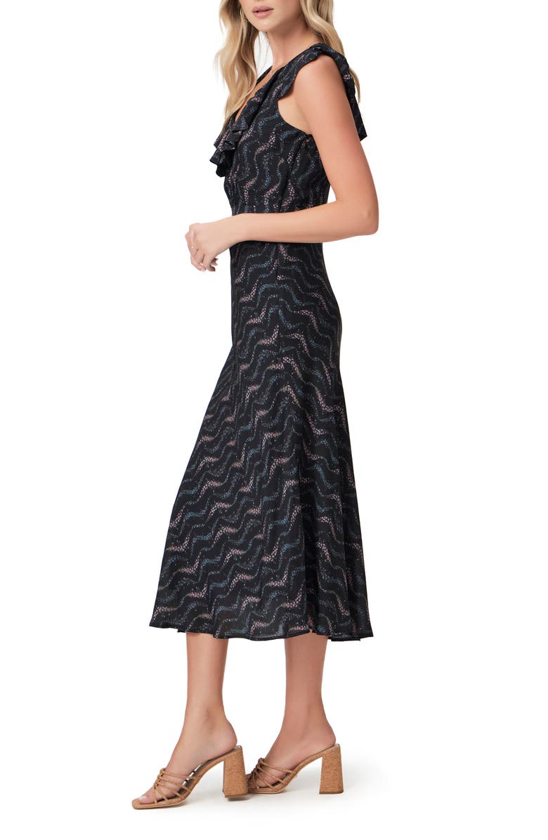 PAIGE Shona Ruffle Midi Dress, Alternate, color, Black Multi