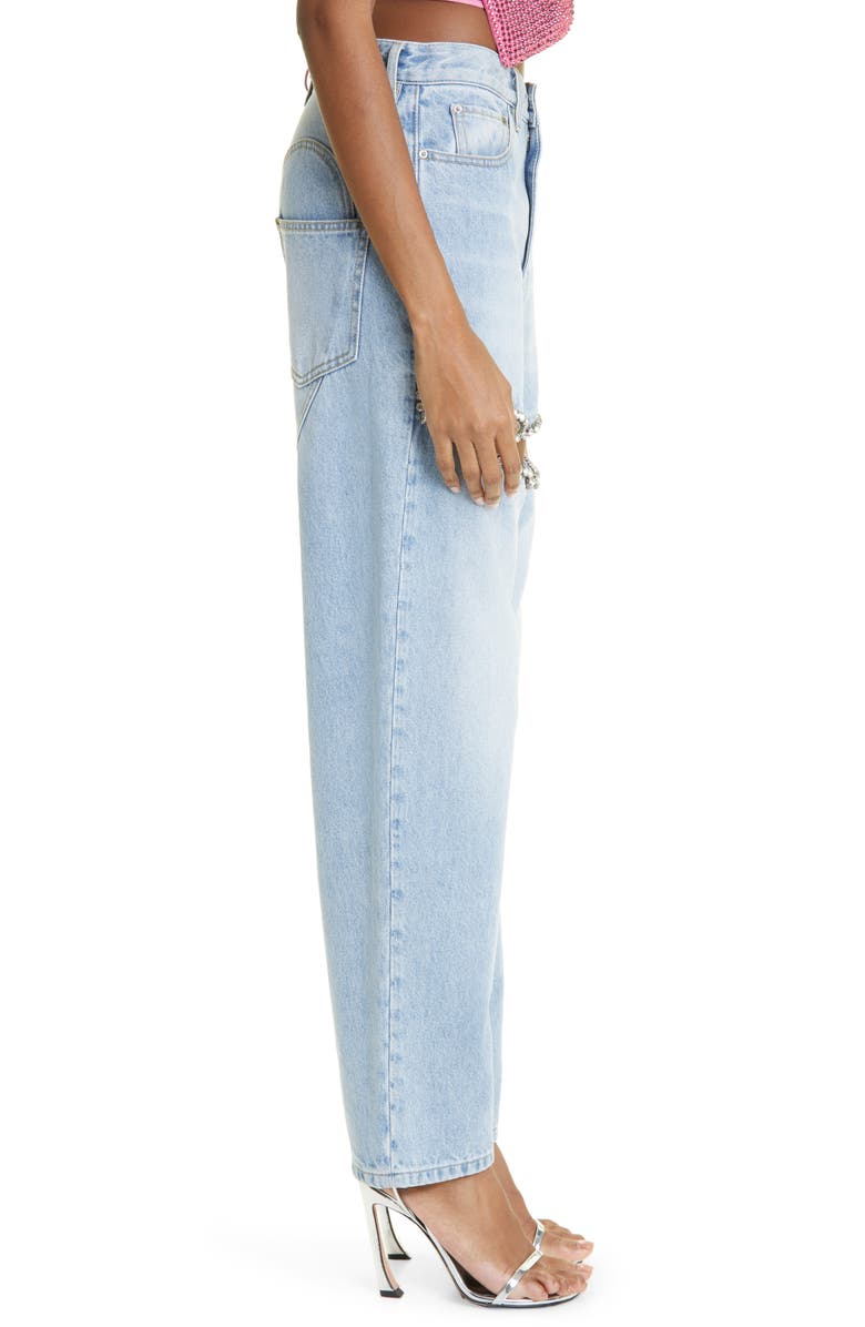 Area Crystal Slit Cotton Denim Straight Leg Jeans, Alternate, color, Light Blue
