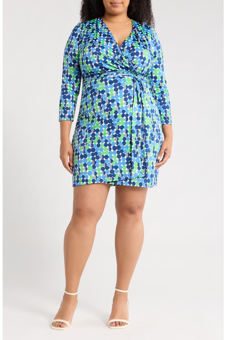 Dot Print Long Sleeve Wrap Dress, Main, color, BLUE/ GREEN