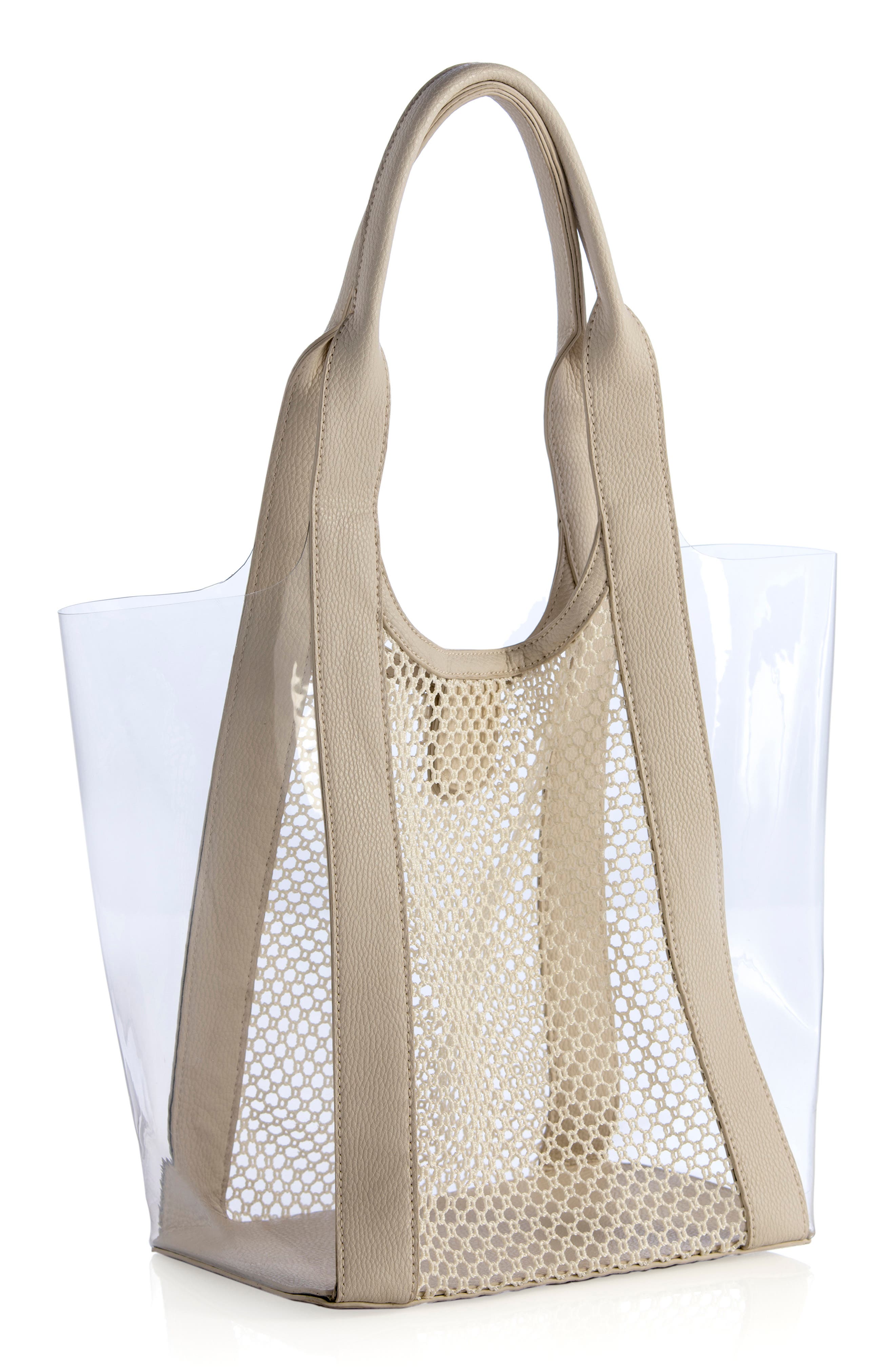 Valery Mesh Panel Transparent Tote, Alternate, color, IVORY
