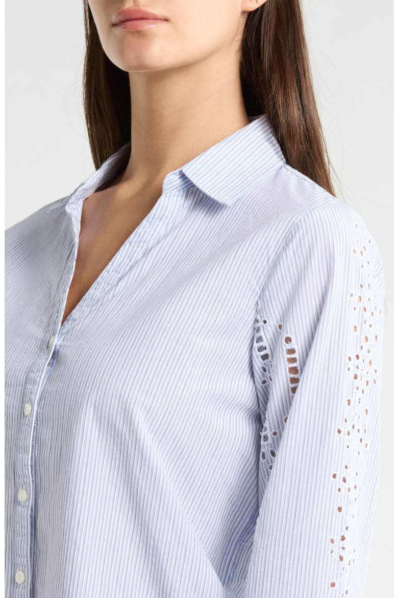 Cutwork Detail Stripe Cotton Button-Up Shirt, Alternate, color, LIGHT SEASHELL