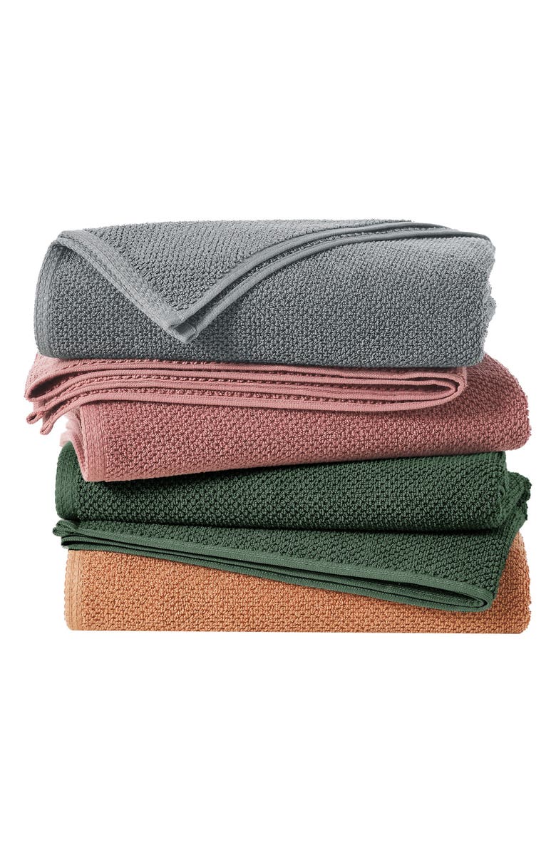 Woven & Weft Cotton 6-Piece Textured Towel Set, Alternate, color, Forest Green