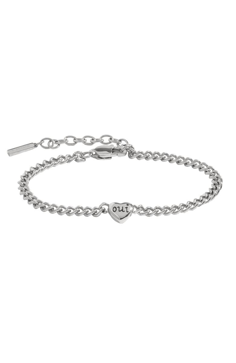Alex and Ani Oui Non Heart Inline Bracelet, Main, color, Silver
