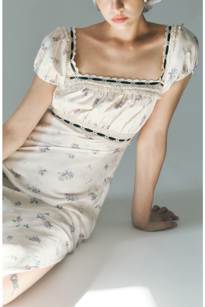 Bambi Ditsy Floral Lace Trim Open Back Dress, Alternate, color, BLOSSOM PRINT