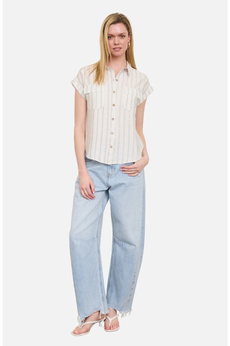 Stripe Short Sleeve Button-Up Shirt, Alternate, color, WHITE
