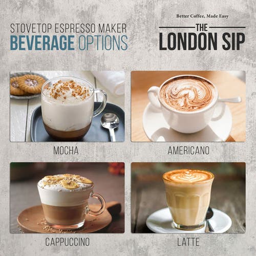 London Sip Espresso Maker & Coffee Spoon Bundle, 10 Cup In Silver