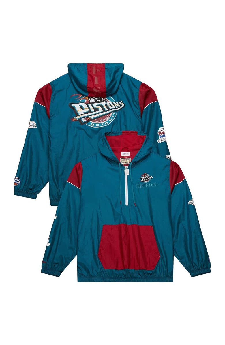 Mitchell & Ness Unisex Mitchell & Ness Teal Detroit Pistons Hardwood Classics Team OG 3.0 Anorak Half-Zip Windbreaker Jacket, Alternate, color,