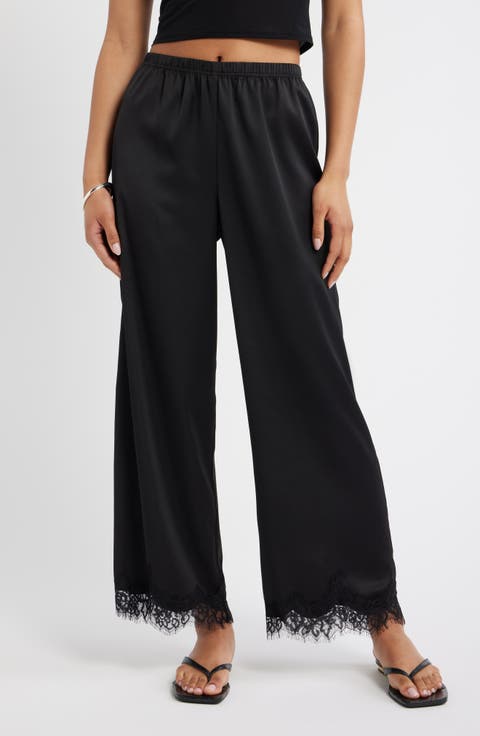 Lace Trim Satin Pants
