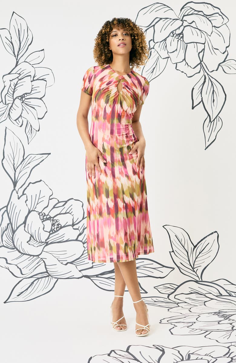 Maggy London Abstract Print Keyhole Midi Dress, Alternate, color,