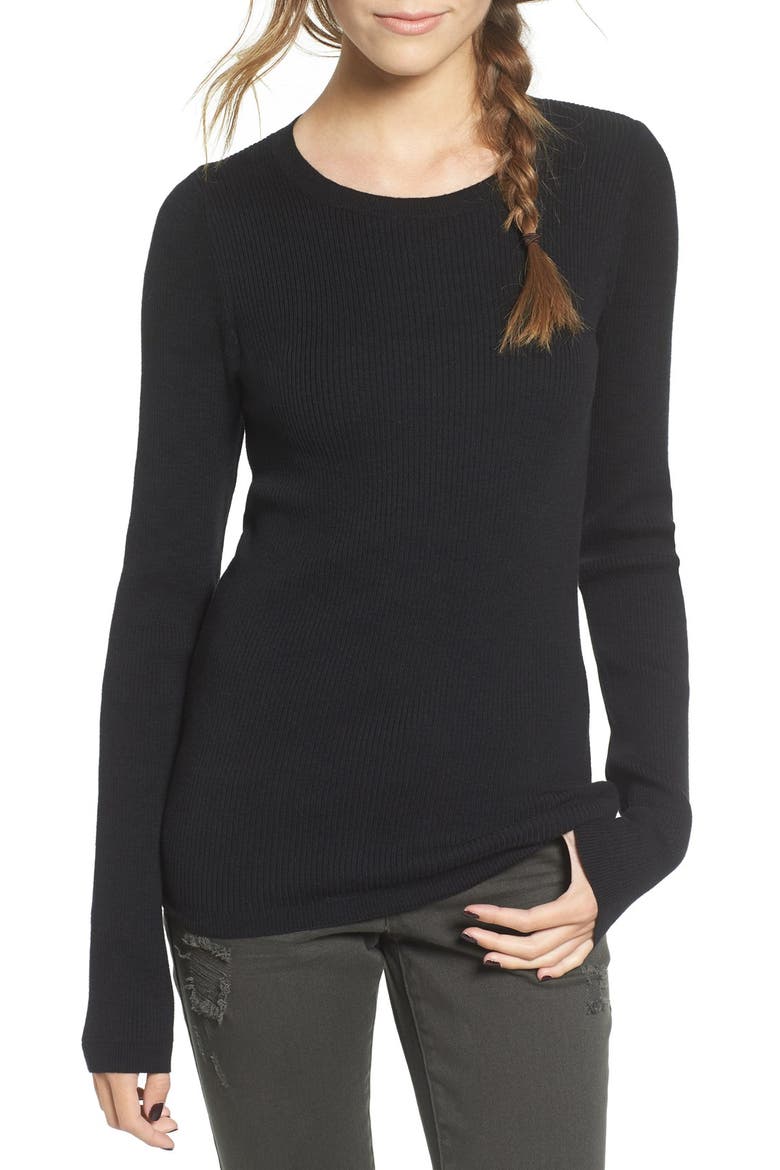 Rib Knit Pullover, Main, color, BLACK