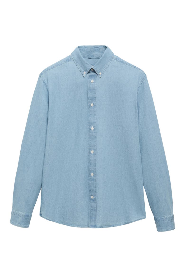 Regular Fit Cotton & Linen Denim Button-Down Shirt, Alternate, color, LIGHT BLUE
