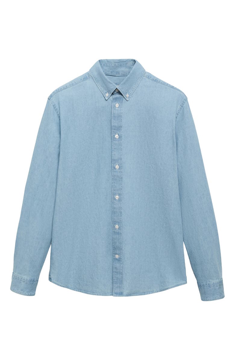 MANGO Regular Fit Cotton & Linen Denim Button-Down Shirt, Alternate, color, Light Blue
