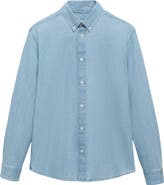 MANGO Regular Fit Cotton & Linen Denim Button-Down Shirt